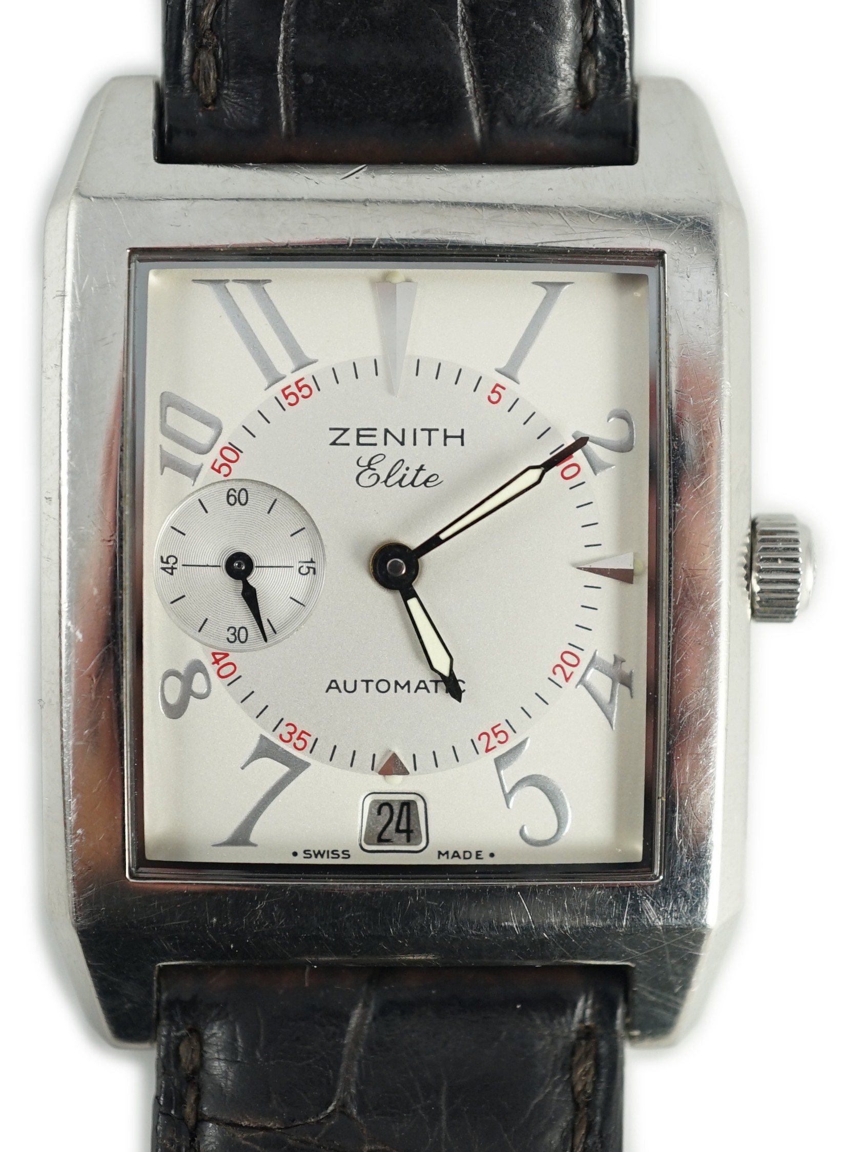 A gentleman's stainless steel Zenith Elite Port Royal V automatic rectangular dial wrist watch